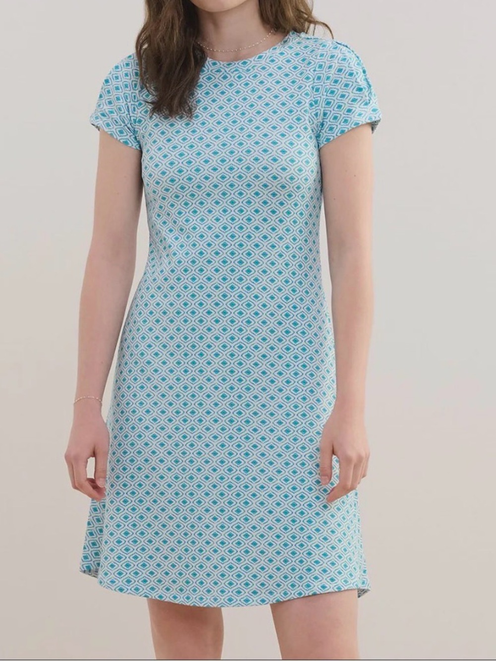 Hatley Teal and White Geometric Short Sleeve Dress